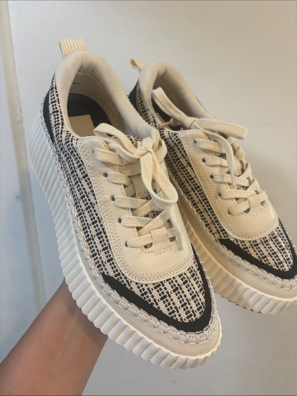 Dolce Vita Cream and Black Tweed Platform Sneakers
